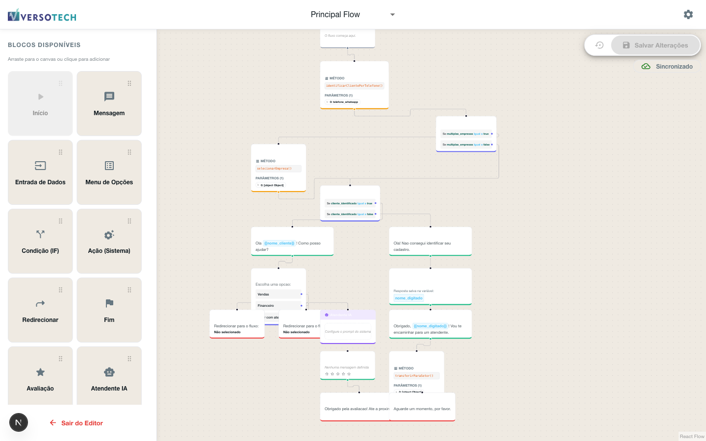 Screenshot VersoChat - Editor de Fluxos