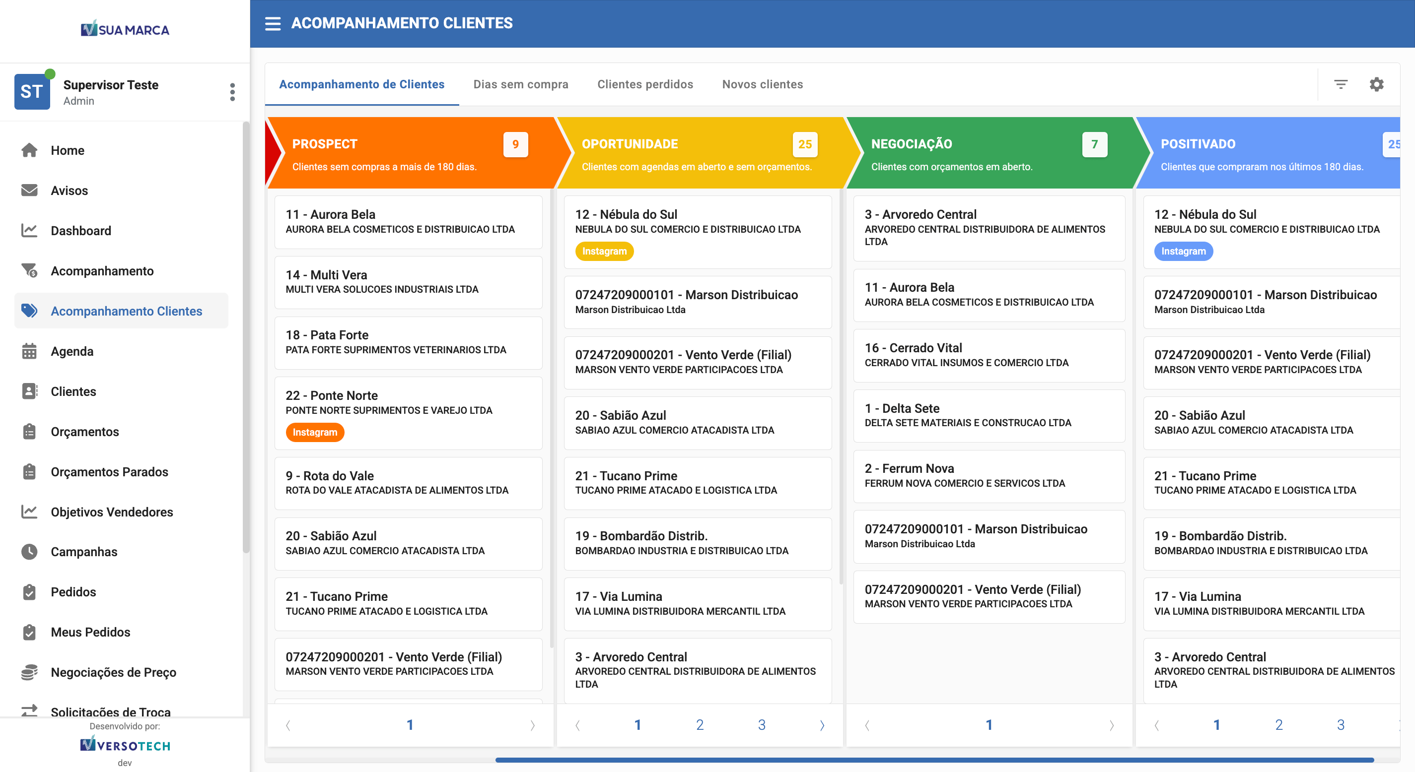 Screenshot VersoCall - Kanban
