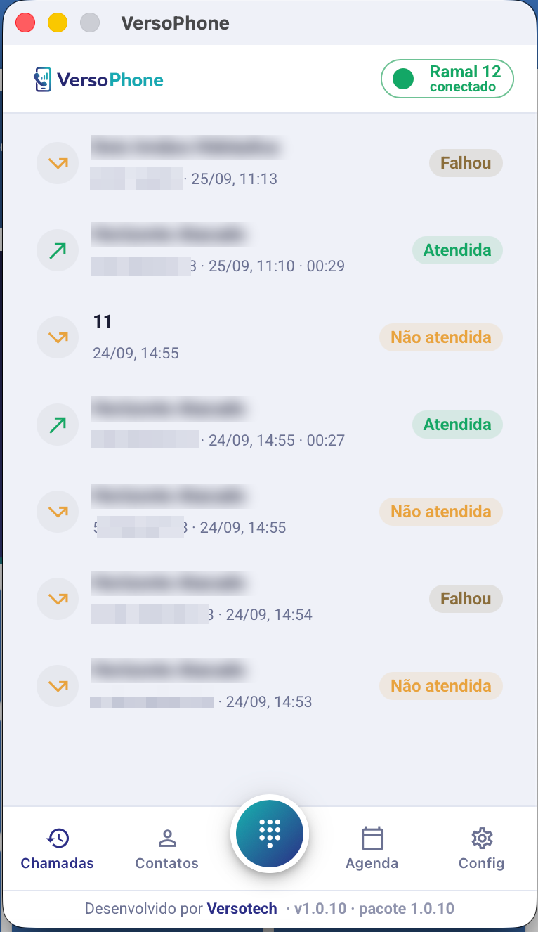 VersoPhone — histórico de chamadas com identificação do cliente