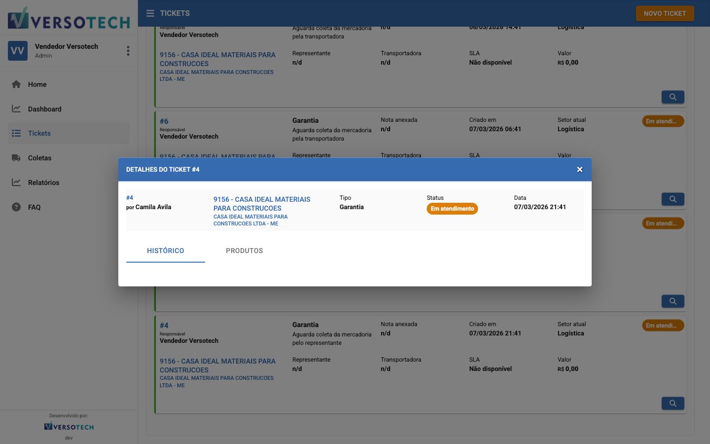 Screenshot VersoSAC - Análise de Devolução